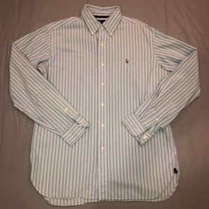 Blue & Green Striped Polo Button Down Shirt